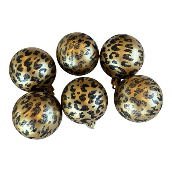 26 Shatterproof 2.25" Christmas Tree Ornaments Gold Cheetah Glitter Assortment - Picture 3 of 7